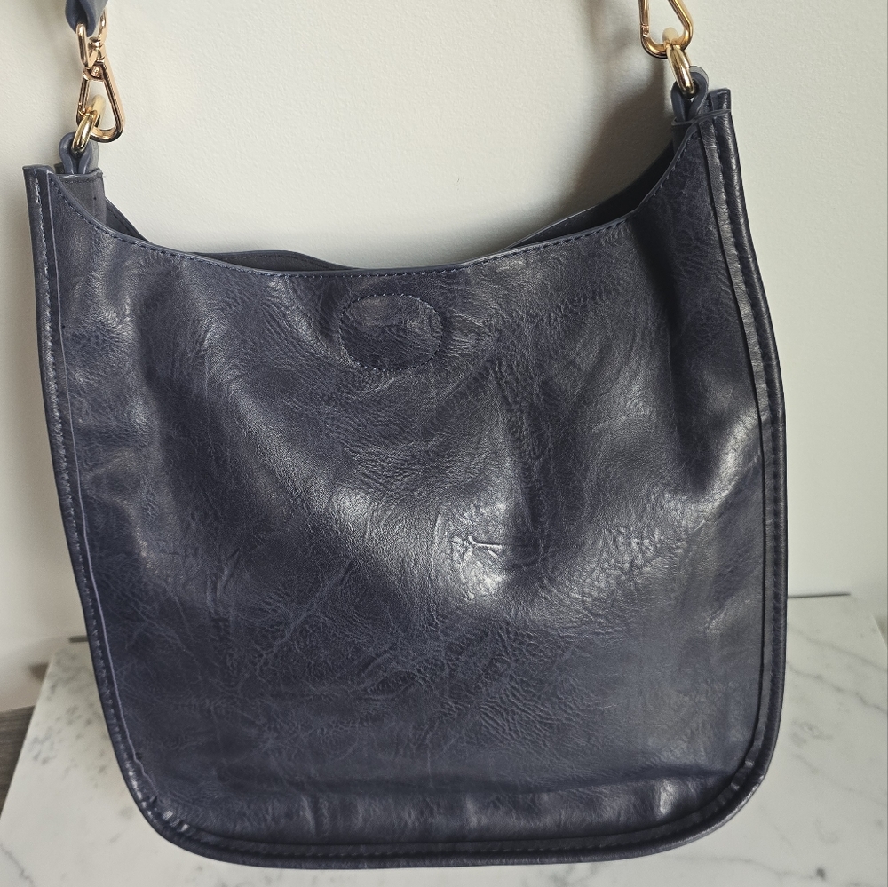 Ah-Dorned, Navy Vegan Leather Plaid Crossbody Strap Classic Messanger Bag Purse - Picture 6 of 10